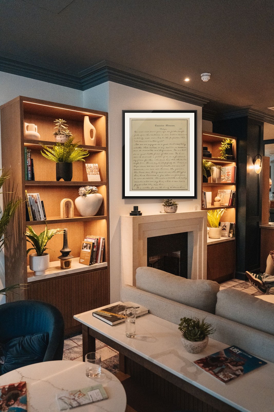 The Gettysburg Address, framed and hung in a private room