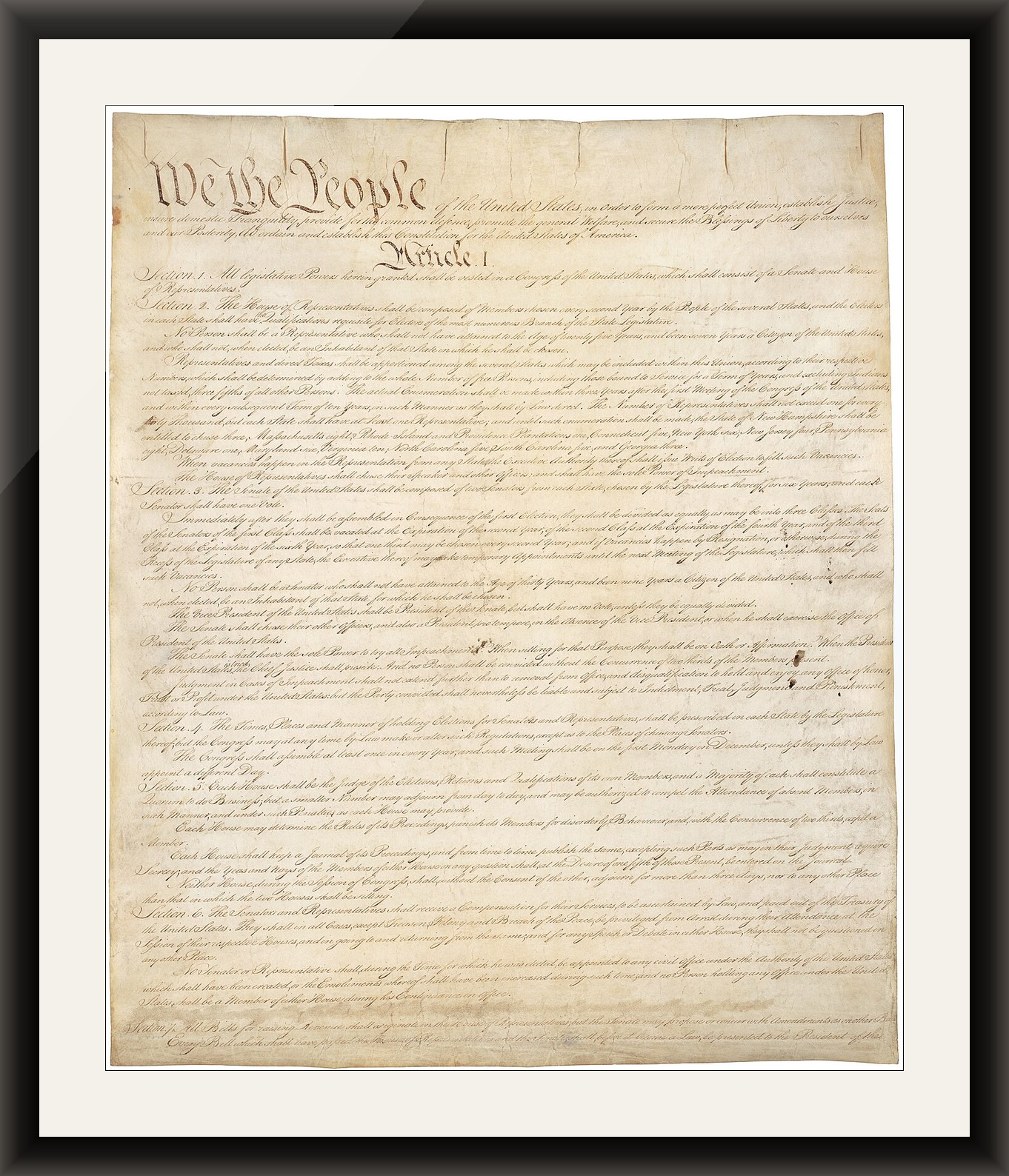 The framed United States Constitution, a numbered edition